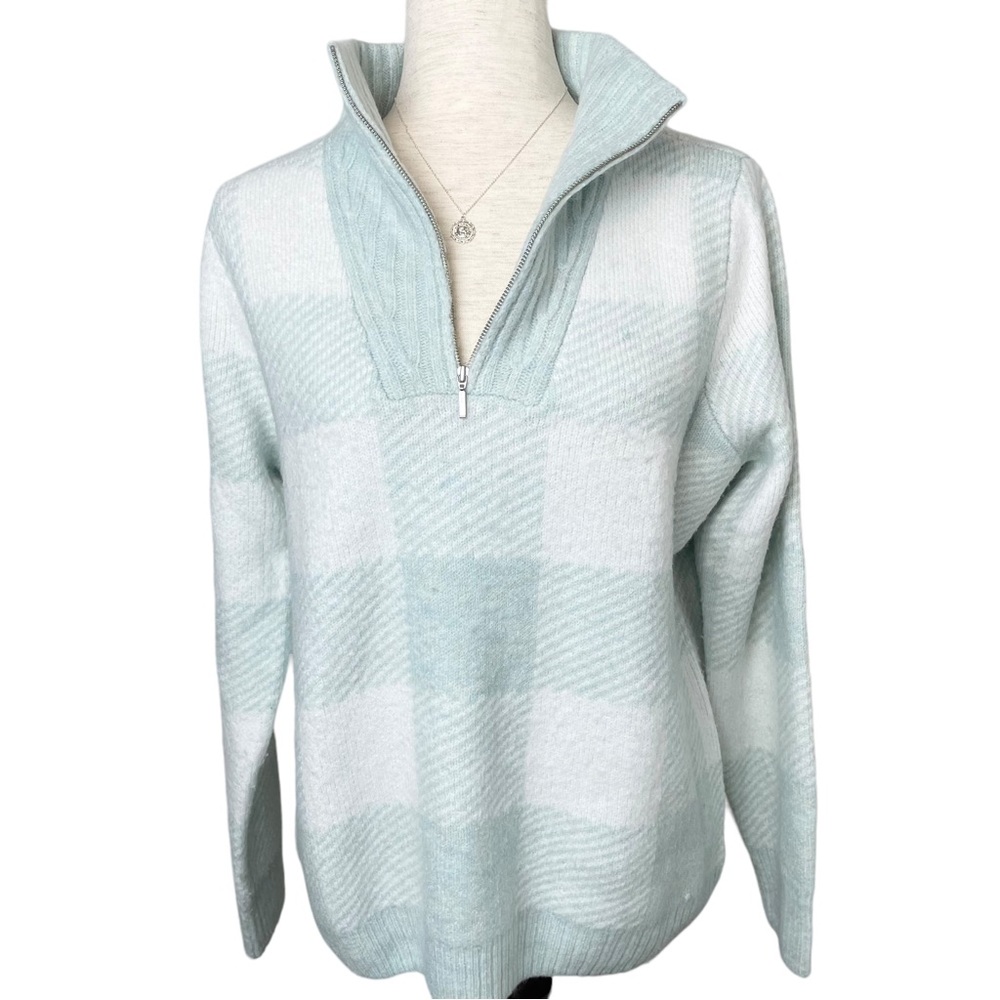 Women’s Croft & Barrow 1/4 Zip Pullover Sweater size M Mint Green Plaid